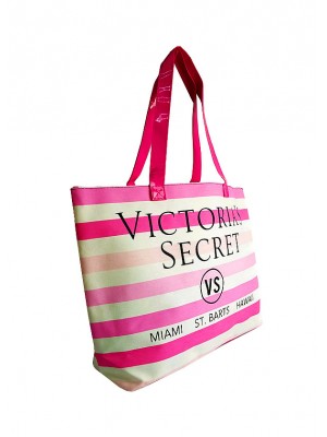 VCHB-267SD*VICTORIA'S SECRET STRIPED CANVAS TOTE (PINK) *CLEARANCE